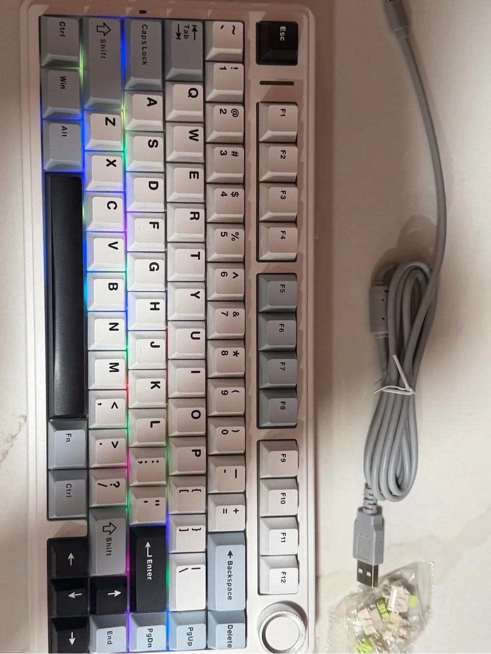 Compact White & Gray Mechanical Keyboard with USB-C Cable